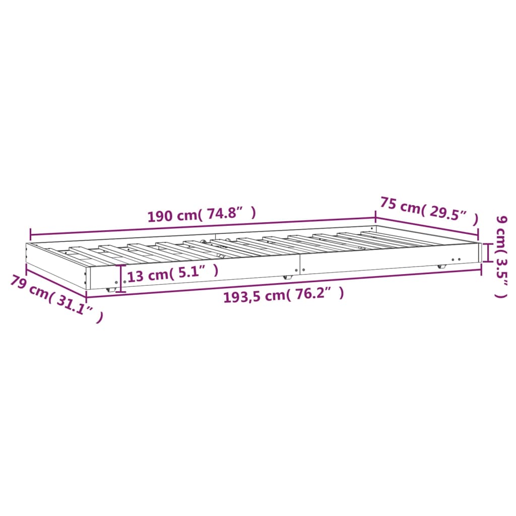 Solid Pine Wood Bed Frame - White 75x190 cm Small Single