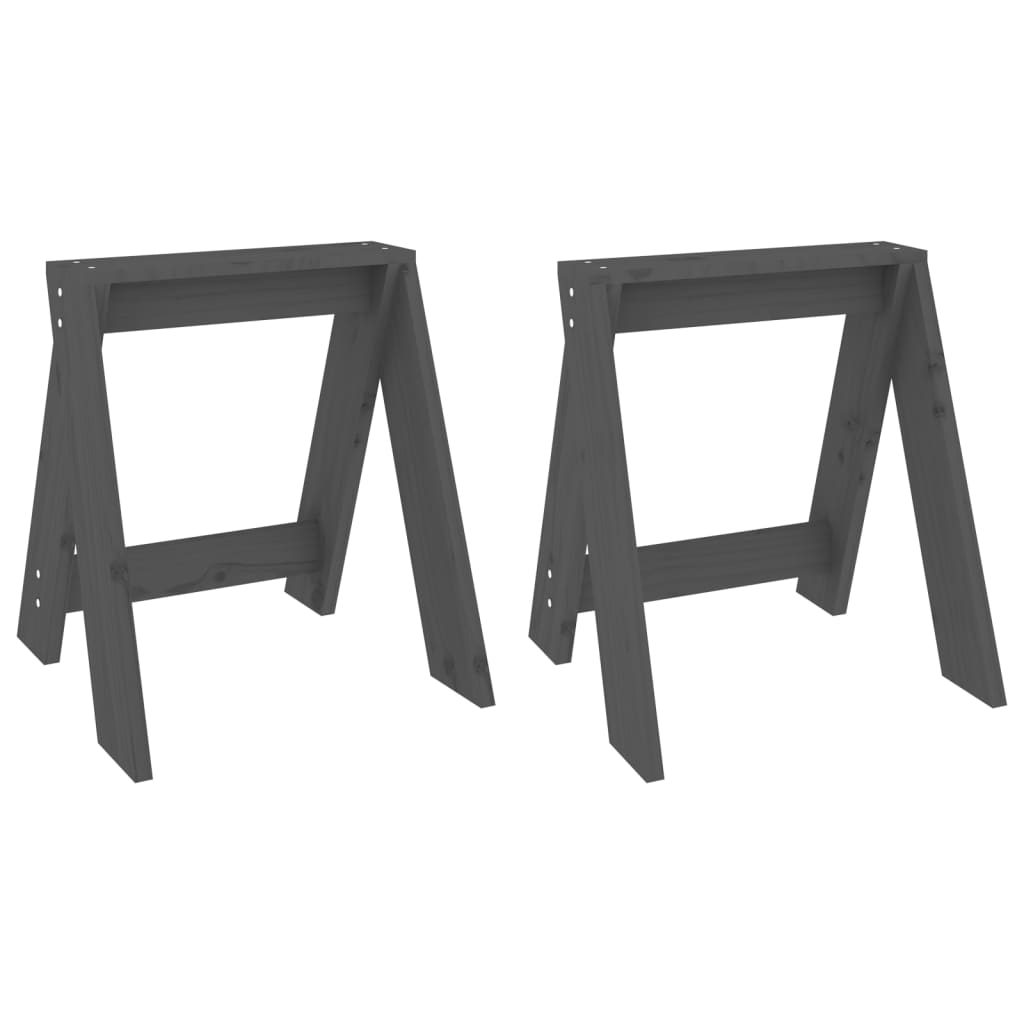 Set of 2 Grey Pine Wood Stools – 40x40x45 cm Solid Design