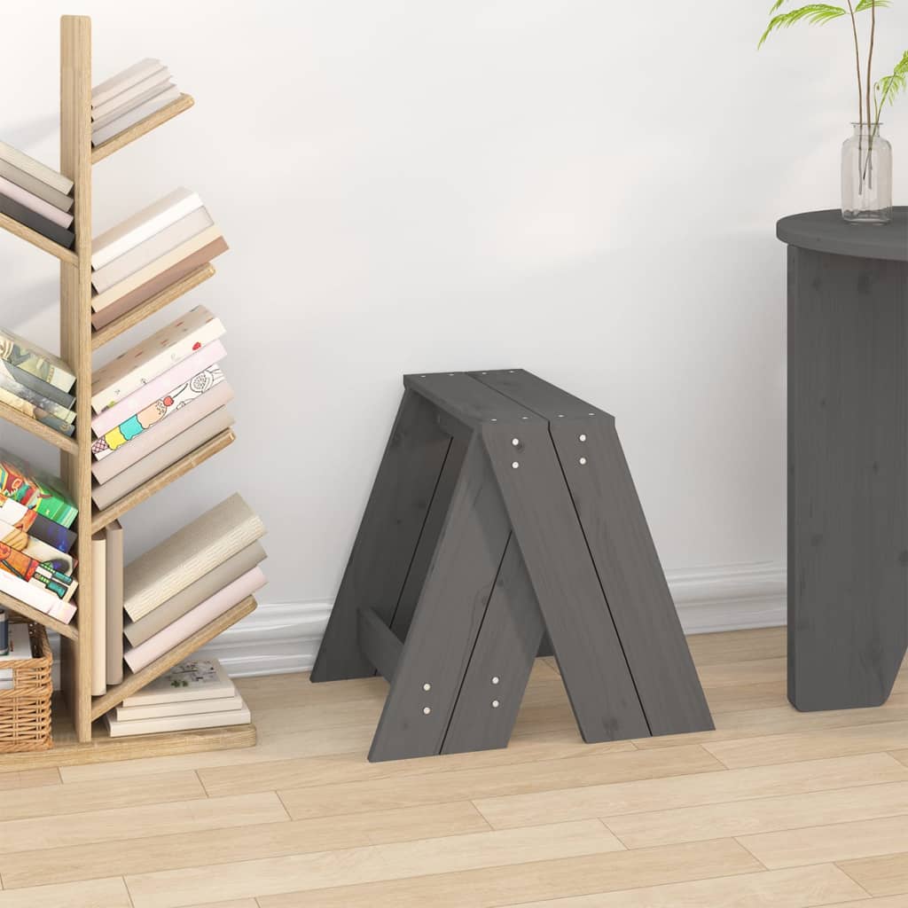 Set of 2 Grey Pine Wood Stools – 40x40x45 cm Solid Design