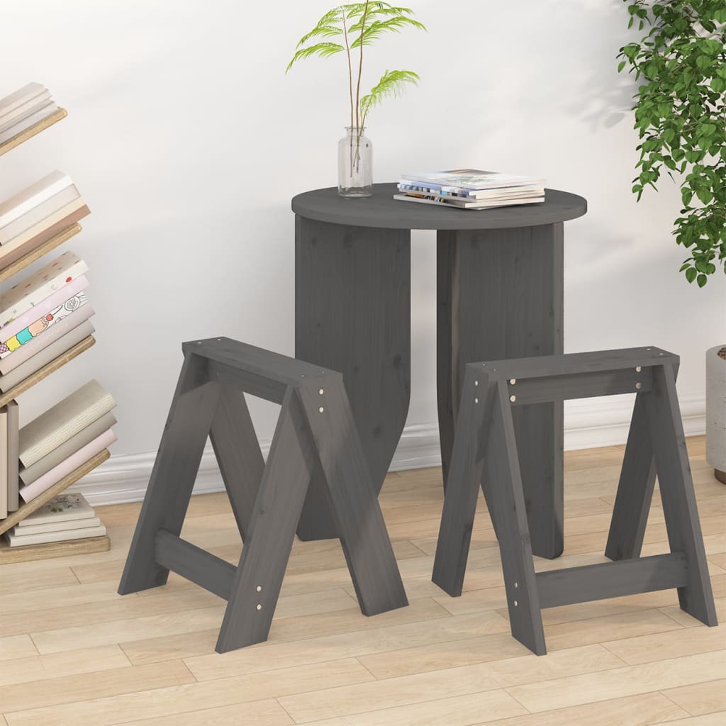 Set of 2 Grey Pine Wood Stools – 40x40x45 cm Solid Design