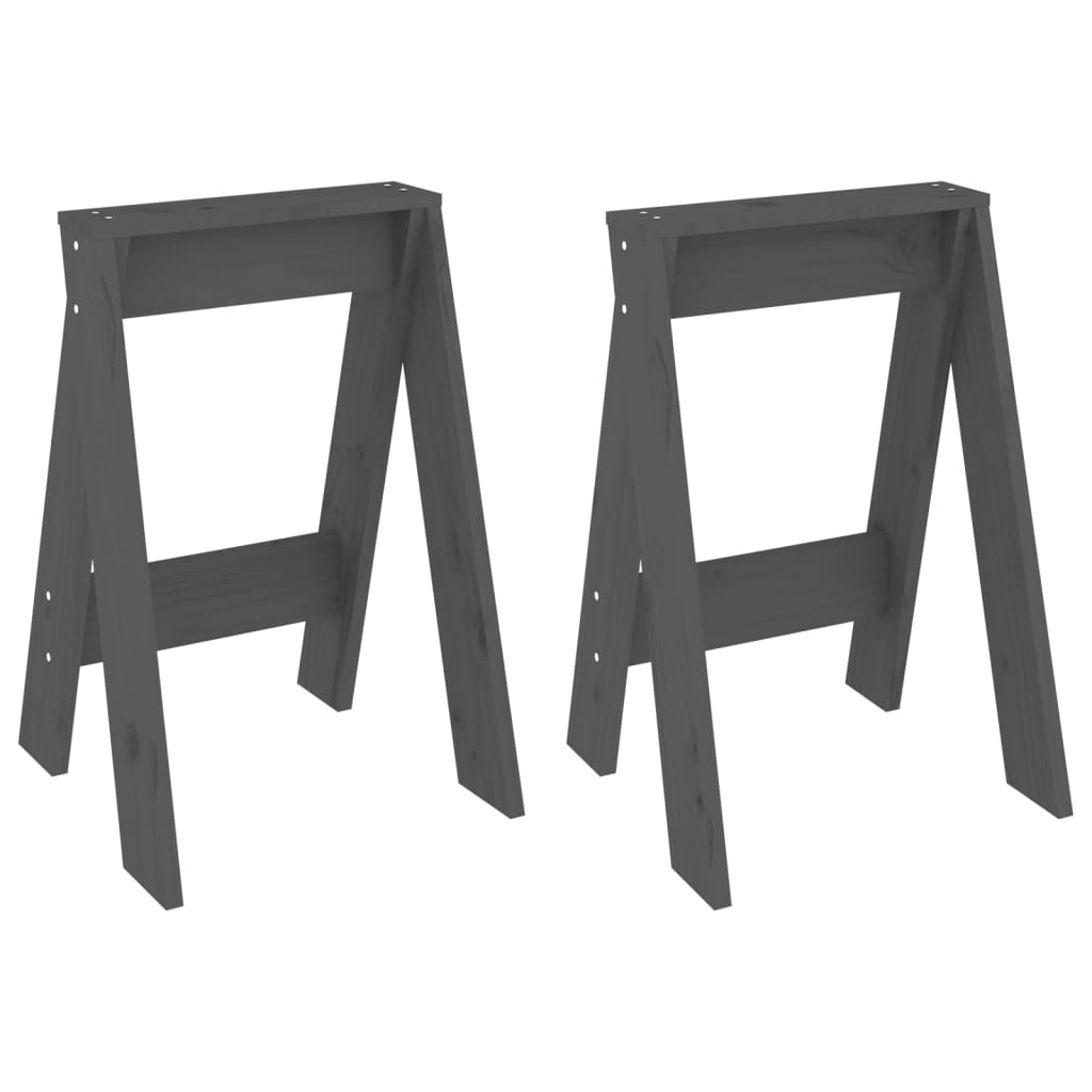 Solid Pine Wood Grey Stools - Set of 2 (40x40x60 cm)