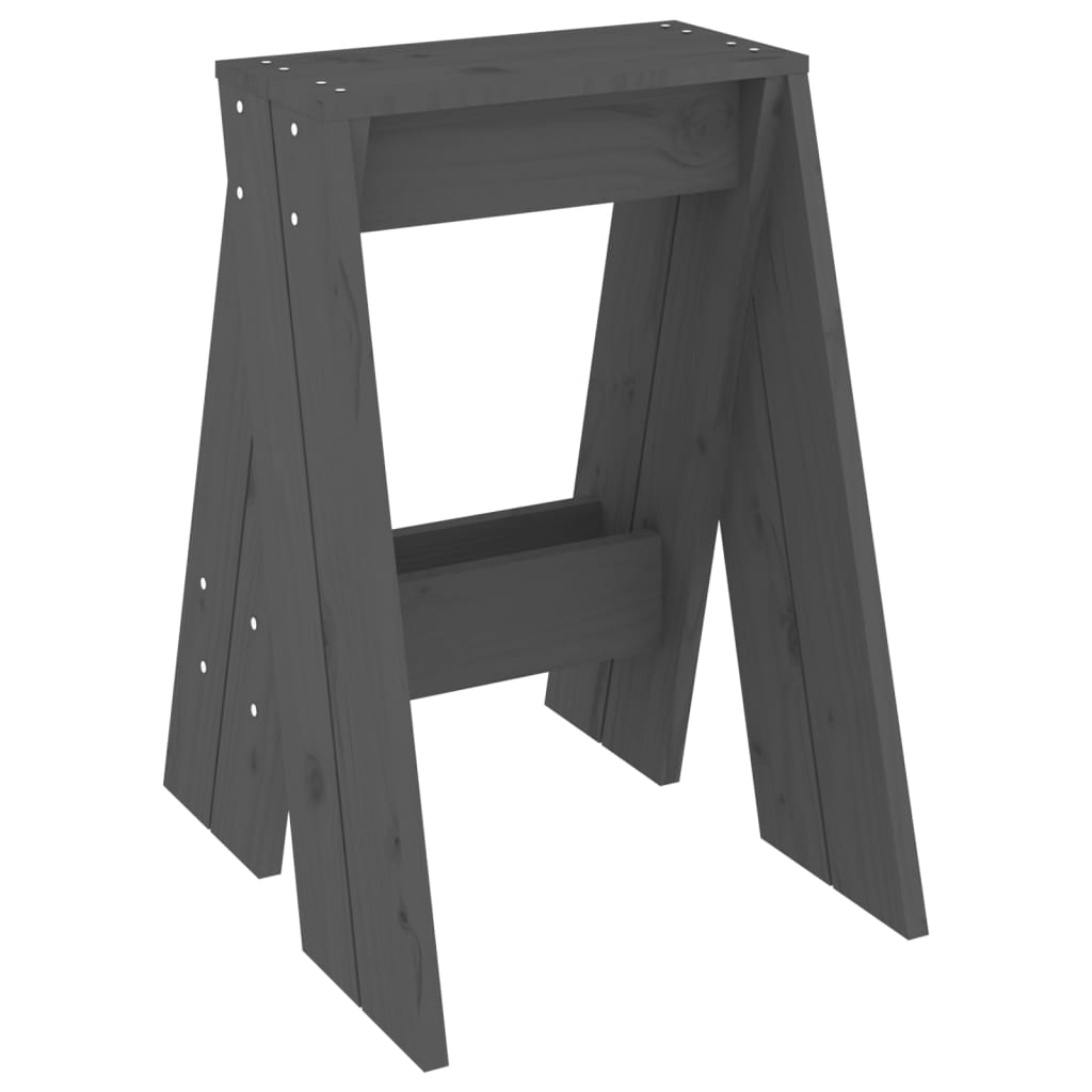 Solid Pine Wood Grey Stools - Set of 2 (40x40x60 cm)