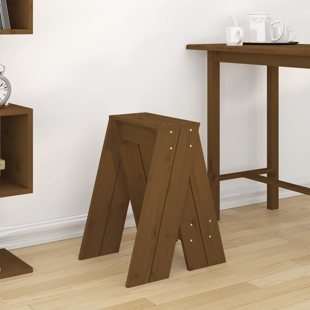 Solid Pine Wood Stools, 2 pcs, Honey Brown, 40x40x60 cm