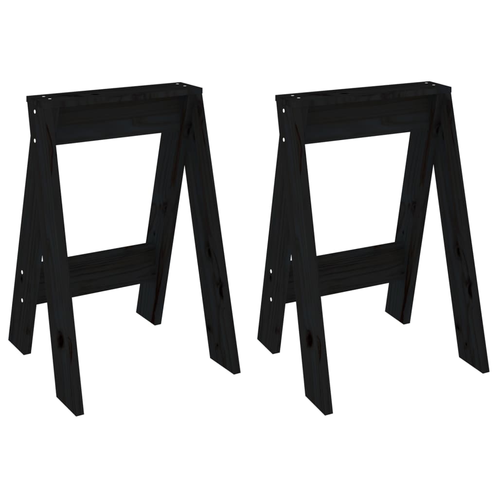 Black Solid Pine Wood Stools, Set of 2 (40x40x60 cm)
