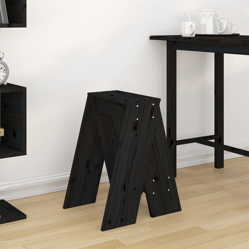 Black Solid Pine Wood Stools, Set of 2 (40x40x60 cm)