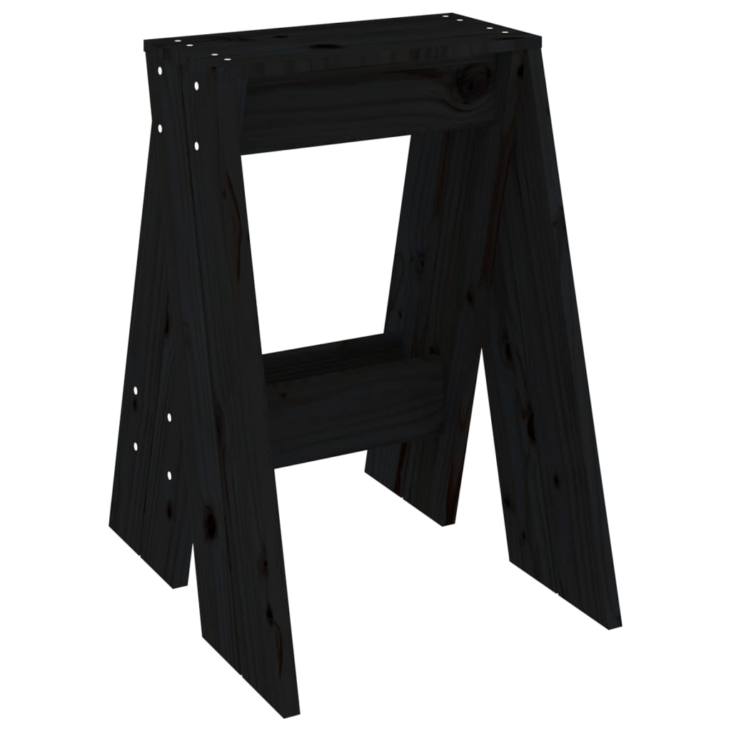 Black Solid Pine Wood Stools, Set of 2 (40x40x60 cm)