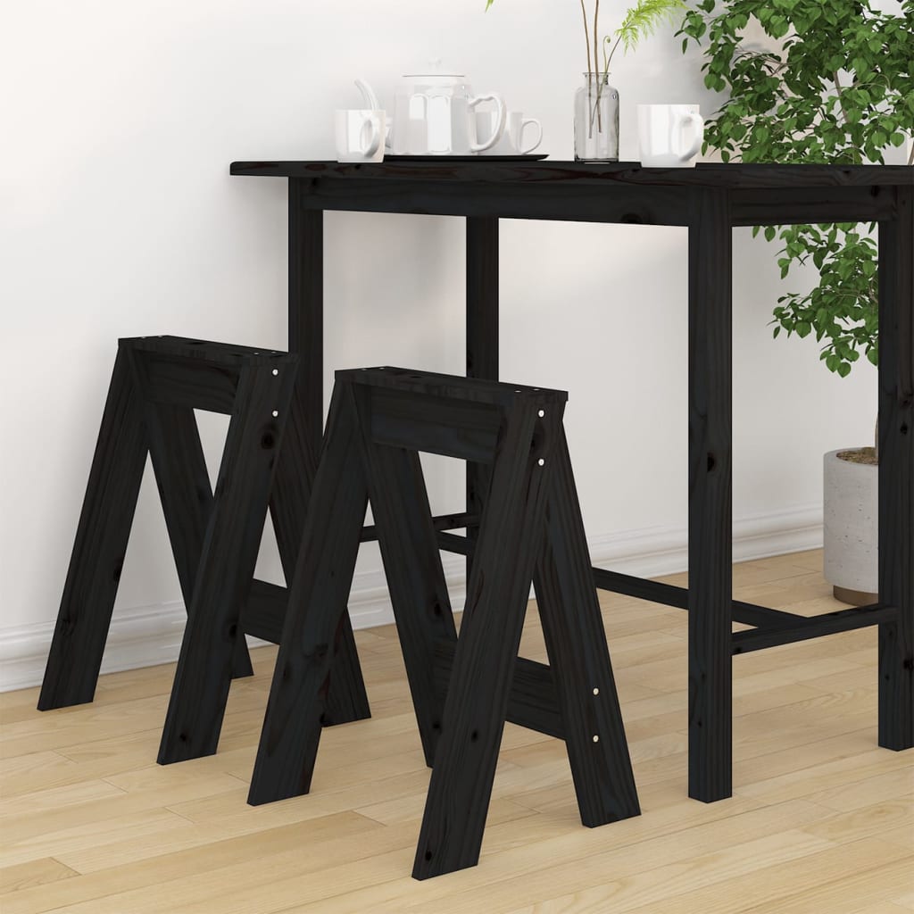 Black Solid Pine Wood Stools, Set of 2 (40x40x60 cm)