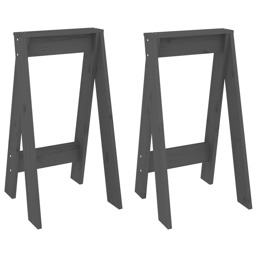 Solid Pine Wood Stools - 2pcs, Grey, 40x40x75 cm