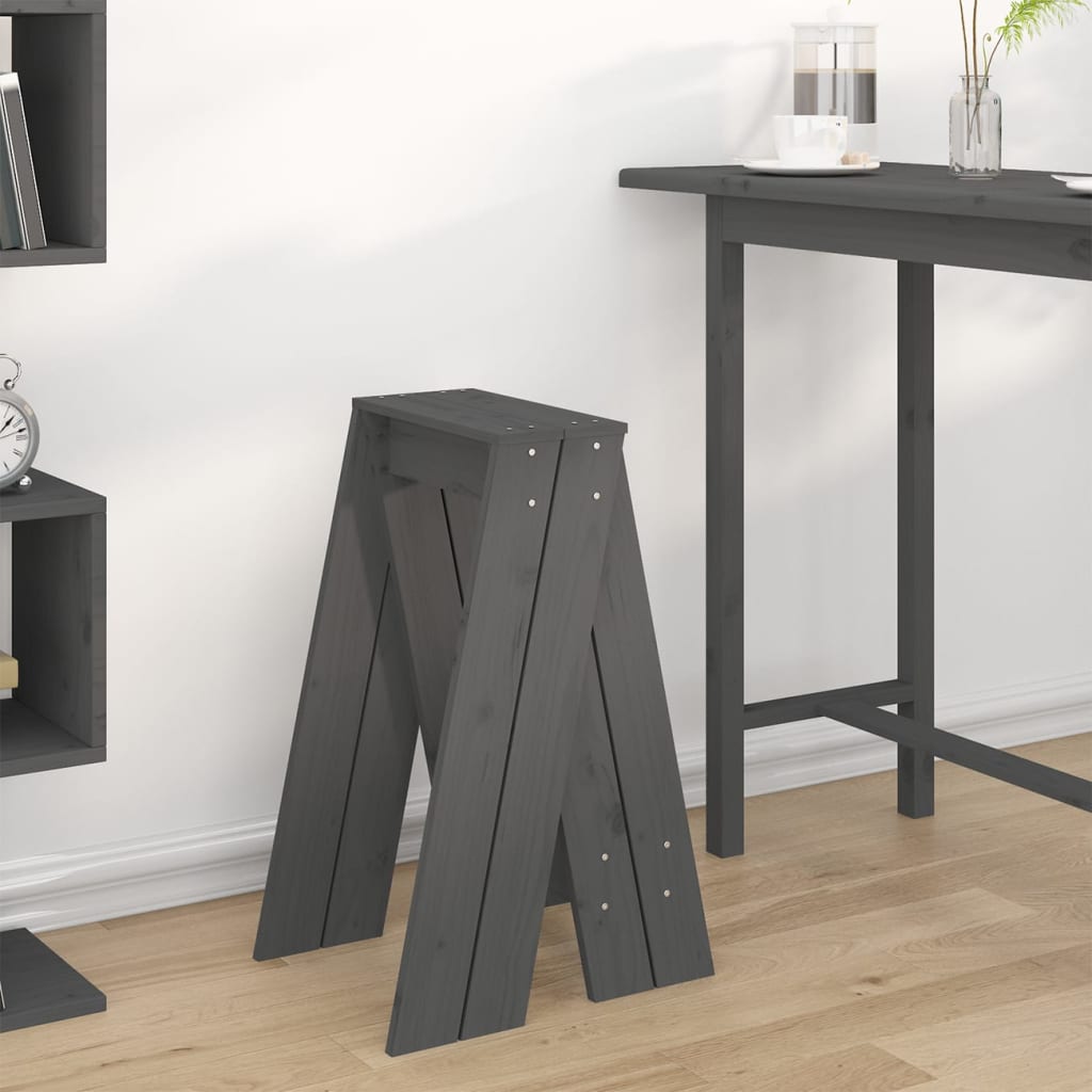 Solid Pine Wood Stools - 2pcs, Grey, 40x40x75 cm