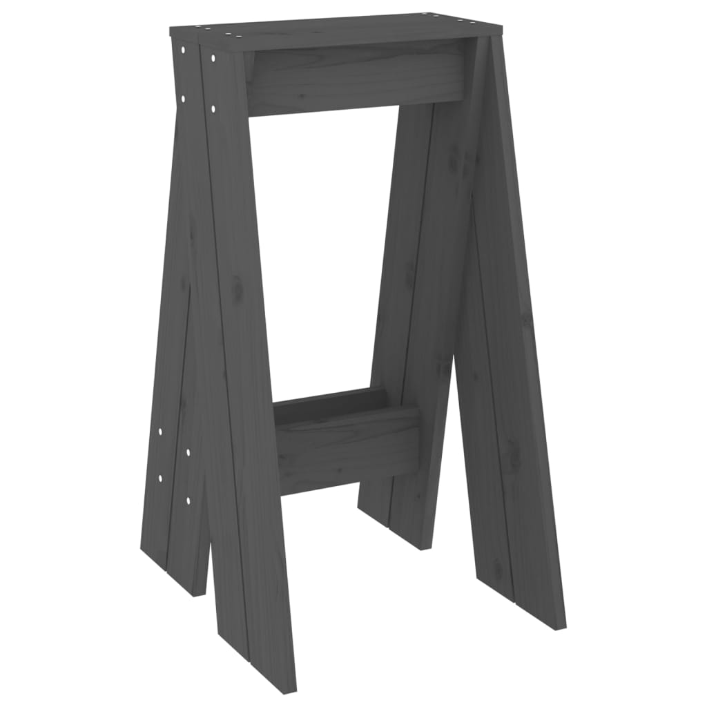 Solid Pine Wood Stools - 2pcs, Grey, 40x40x75 cm