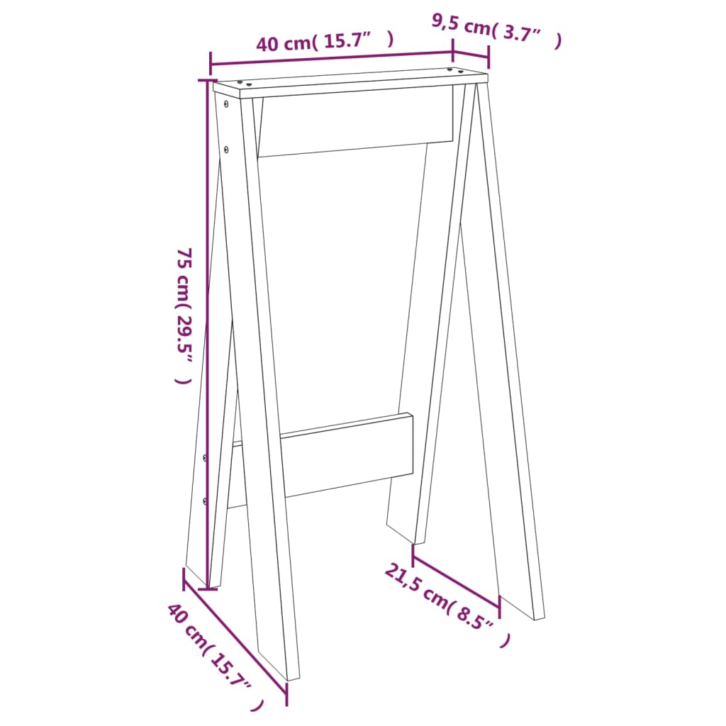 Solid Pine Wood Stools - 2pcs, Grey, 40x40x75 cm