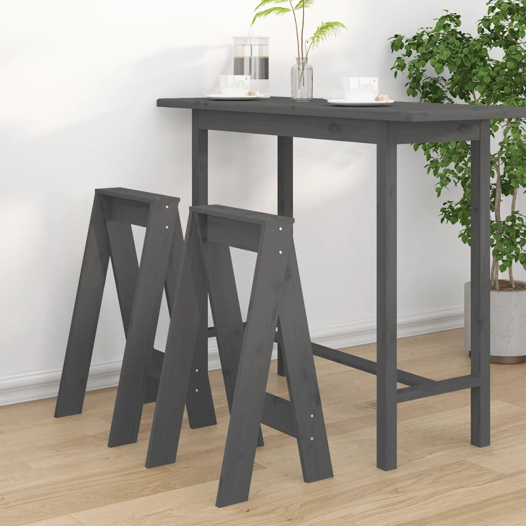 Solid Pine Wood Stools - 2pcs, Grey, 40x40x75 cm