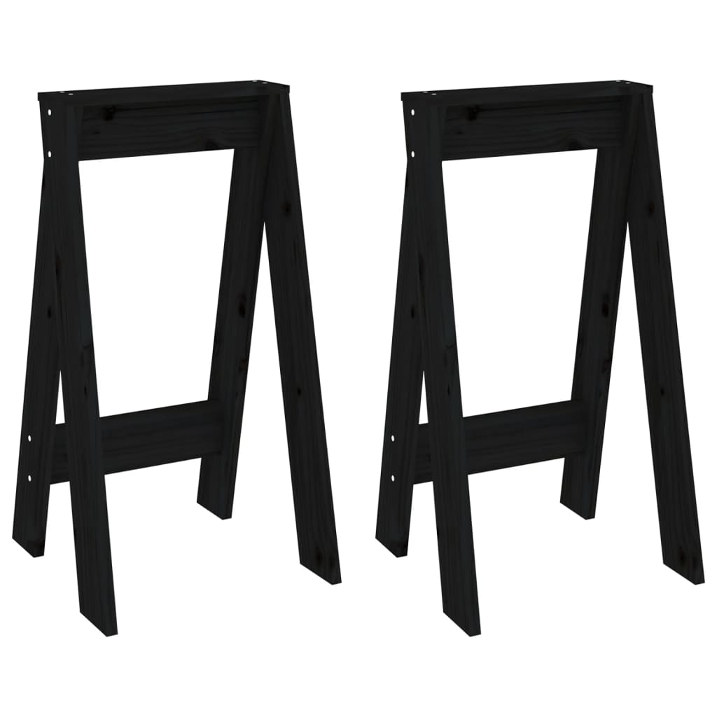 Black Solid Wood Pine Stools - Set of 2, 40x40x75 cm