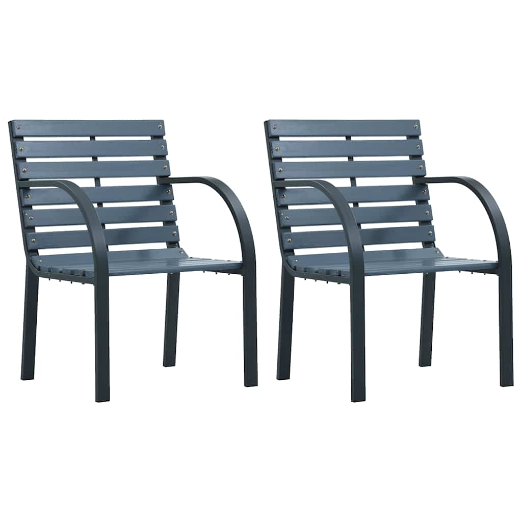 Grey Solid Wood & Steel Garden Chairs - Set of 2