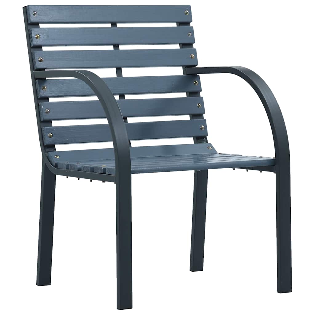 Grey Solid Wood & Steel Garden Chairs - Set of 2
