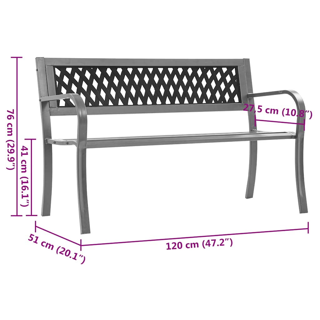 Elegant Black Steel Garden Bench - 120 cm