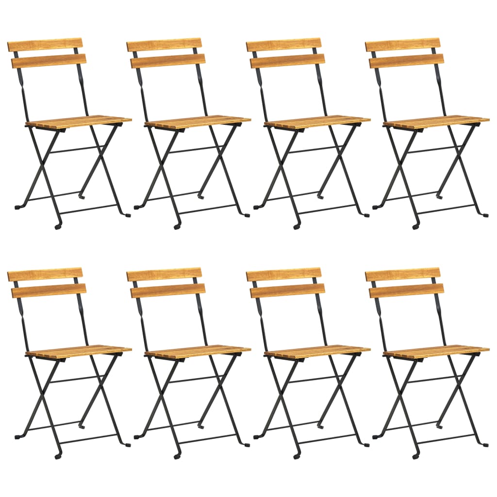8 Pc Acacia & Steel Folding Garden Chairs Set - Durable & Stylish