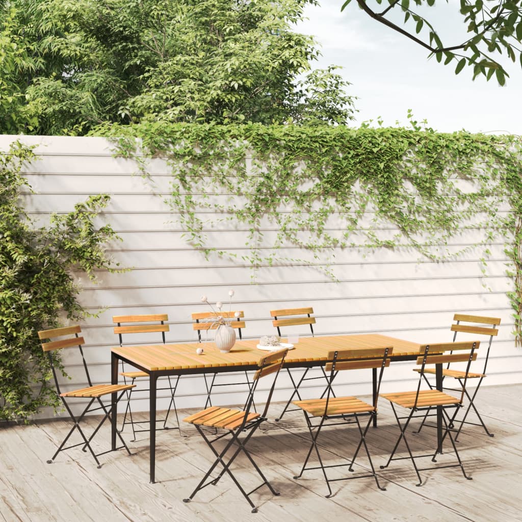 8 Pc Acacia & Steel Folding Garden Chairs Set - Durable & Stylish