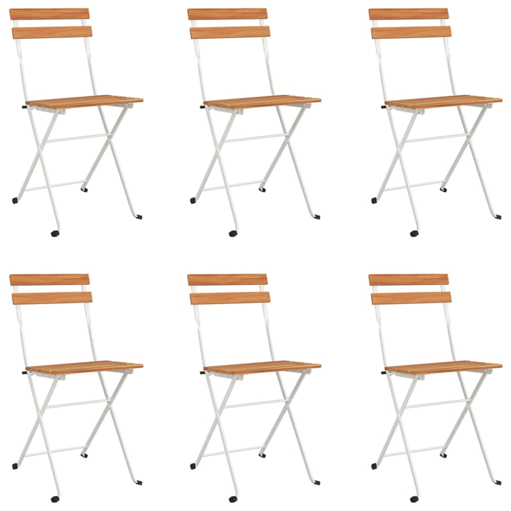 6-Piece Solid Acacia Wood & Steel Folding Bistro Chairs Set