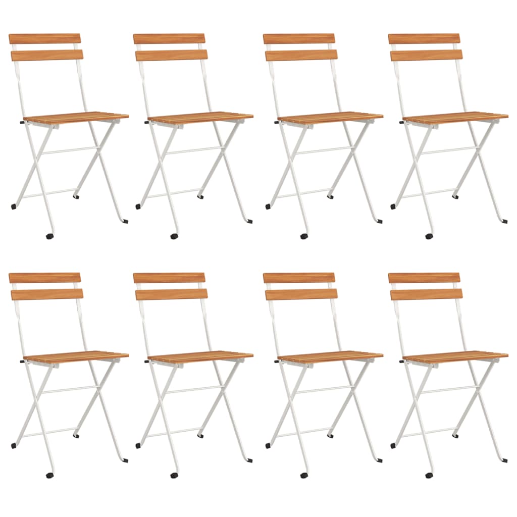 8-Piece Solid Wood & Steel Folding Bistro Chairs - Acacia Finish