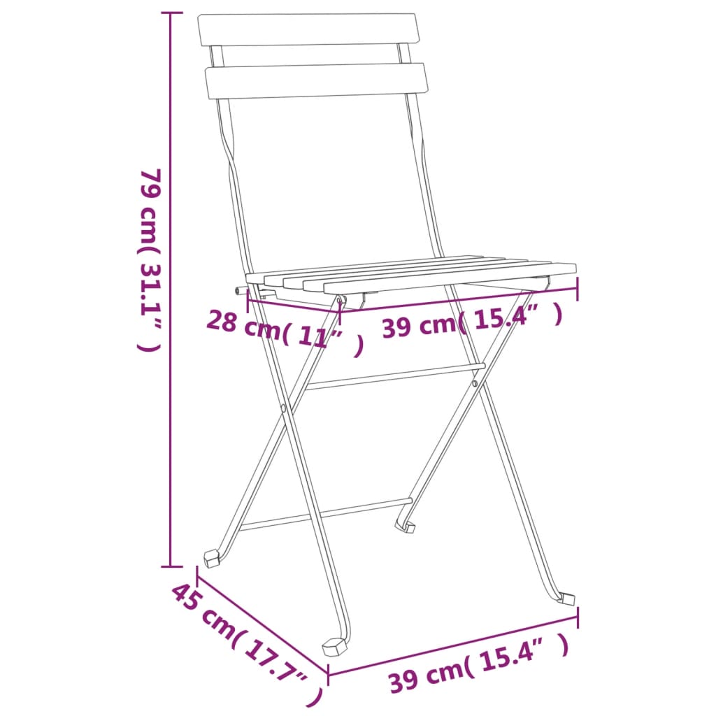 6-Piece Folding Bistro Chairs - Teak Wood & Steel Construction