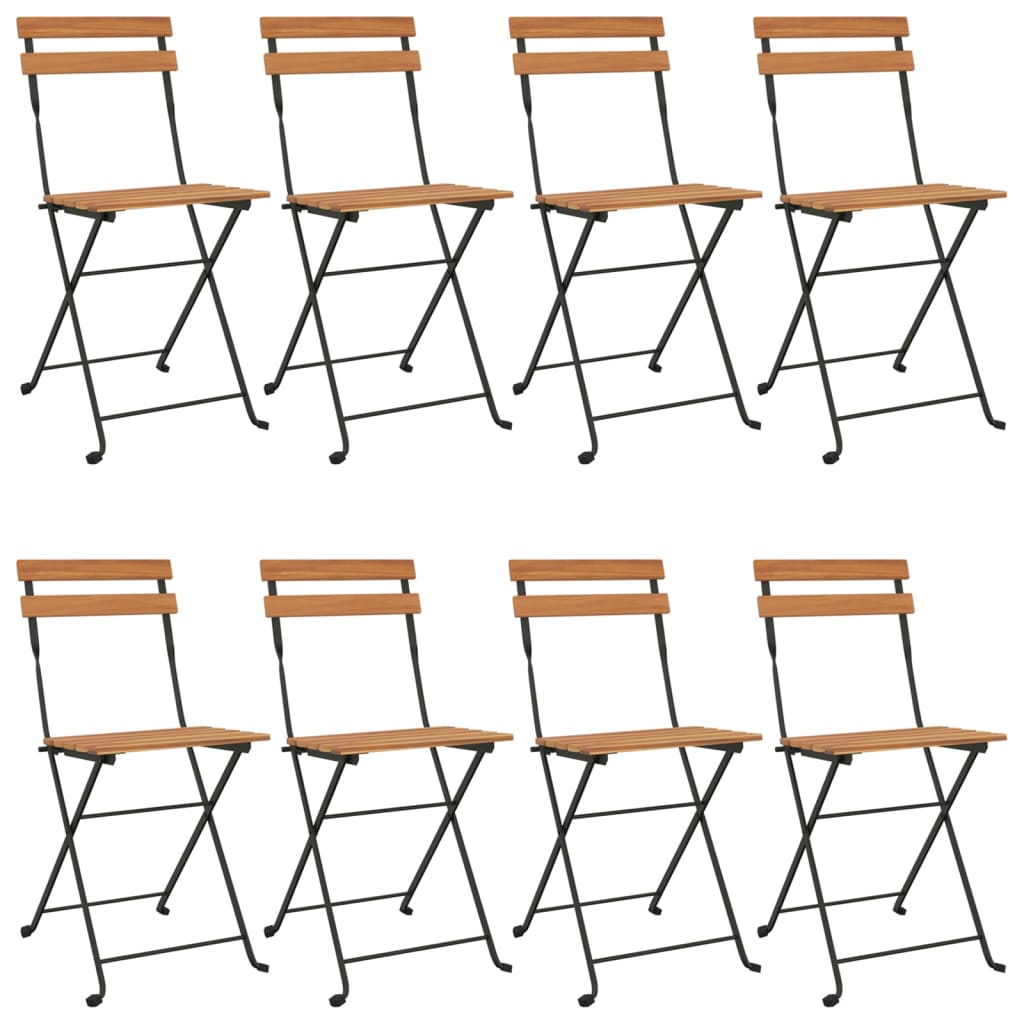 8-Piece Teak and Steel Folding Bistro Chairs Set