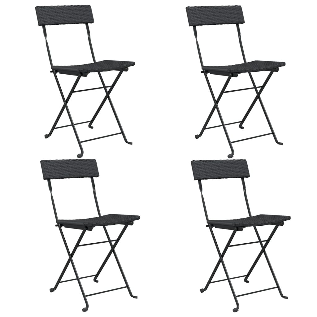 4-Piece Black Poly Rattan Folding Bistro Chairs - Steel Frame