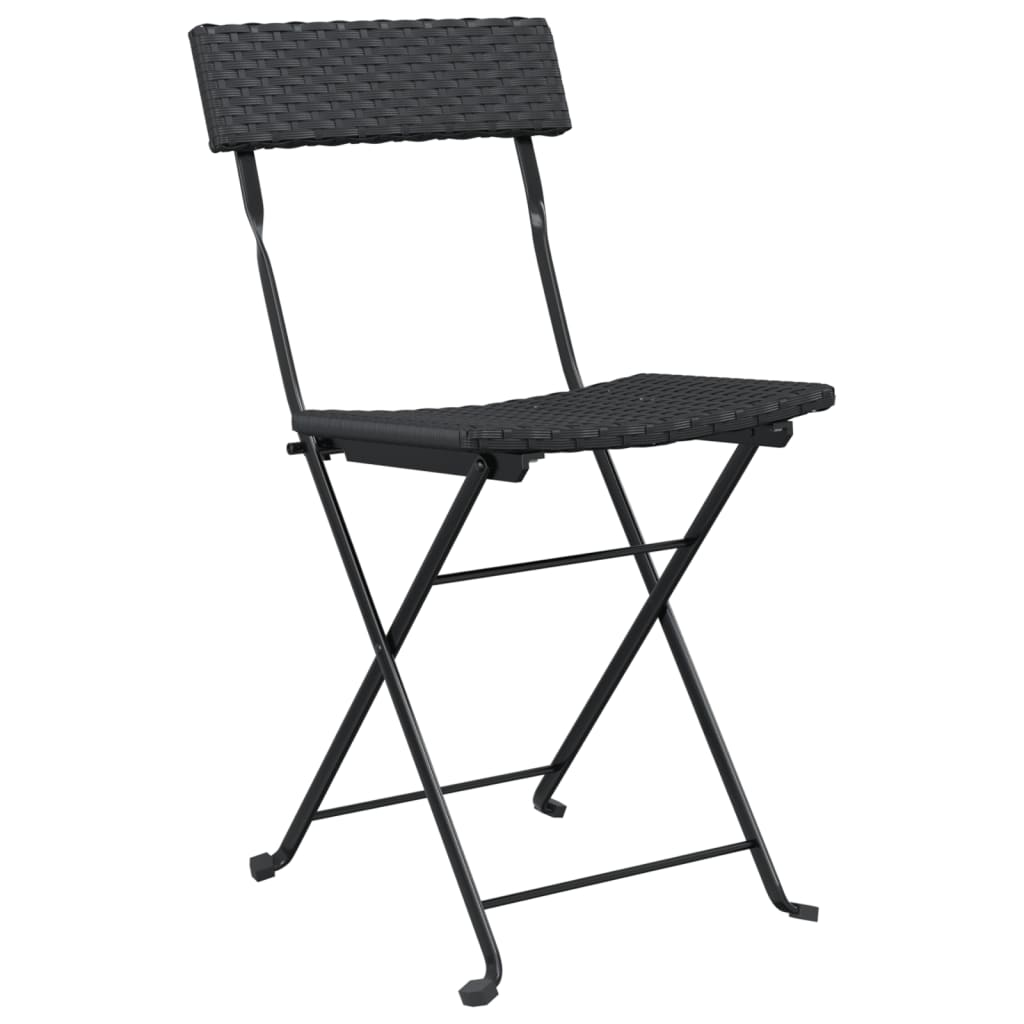 4-Piece Black Poly Rattan Folding Bistro Chairs - Steel Frame