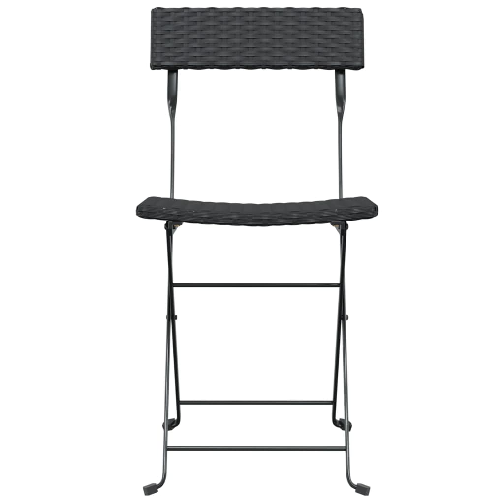 4-Piece Black Poly Rattan Folding Bistro Chairs - Steel Frame