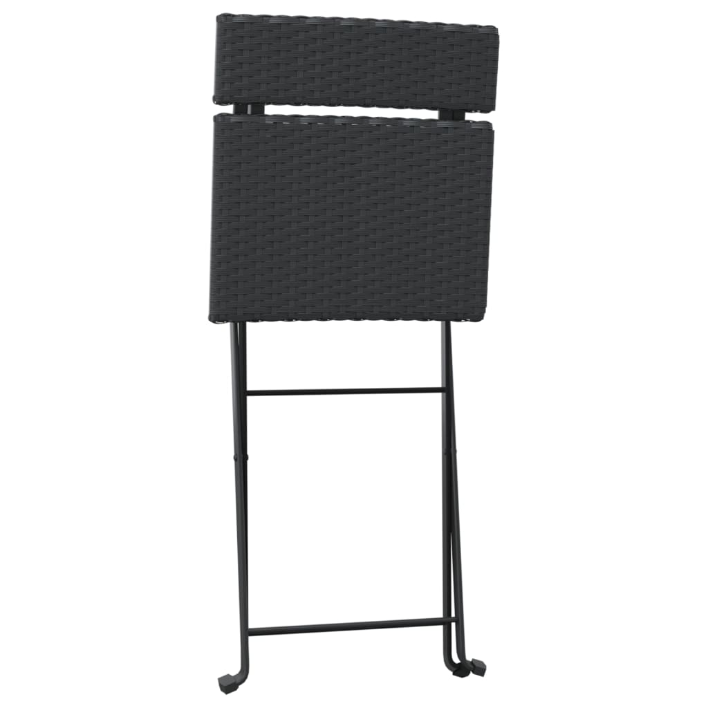 4-Piece Black Poly Rattan Folding Bistro Chairs - Steel Frame