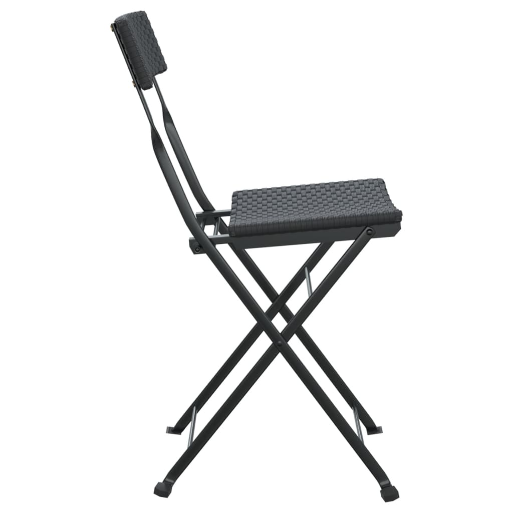 4-Piece Black Poly Rattan Folding Bistro Chairs - Steel Frame