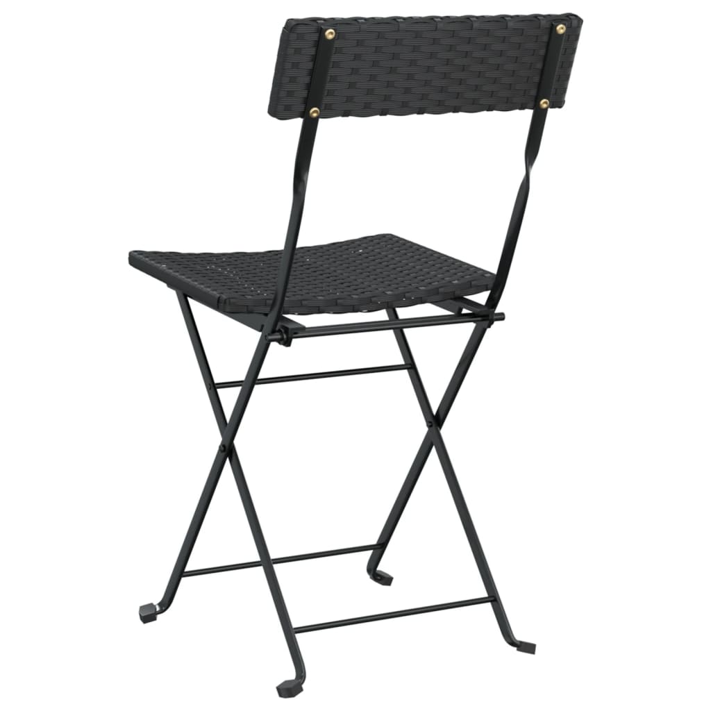 4-Piece Black Poly Rattan Folding Bistro Chairs - Steel Frame