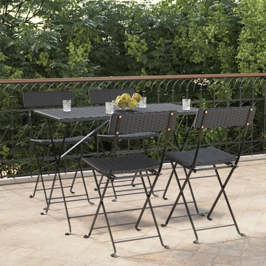 4-Piece Black Poly Rattan Folding Bistro Chairs - Steel Frame