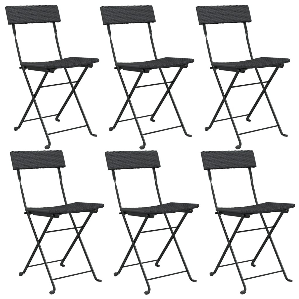 Set of 6 Black Poly Rattan & Steel Folding Bistro Chairs