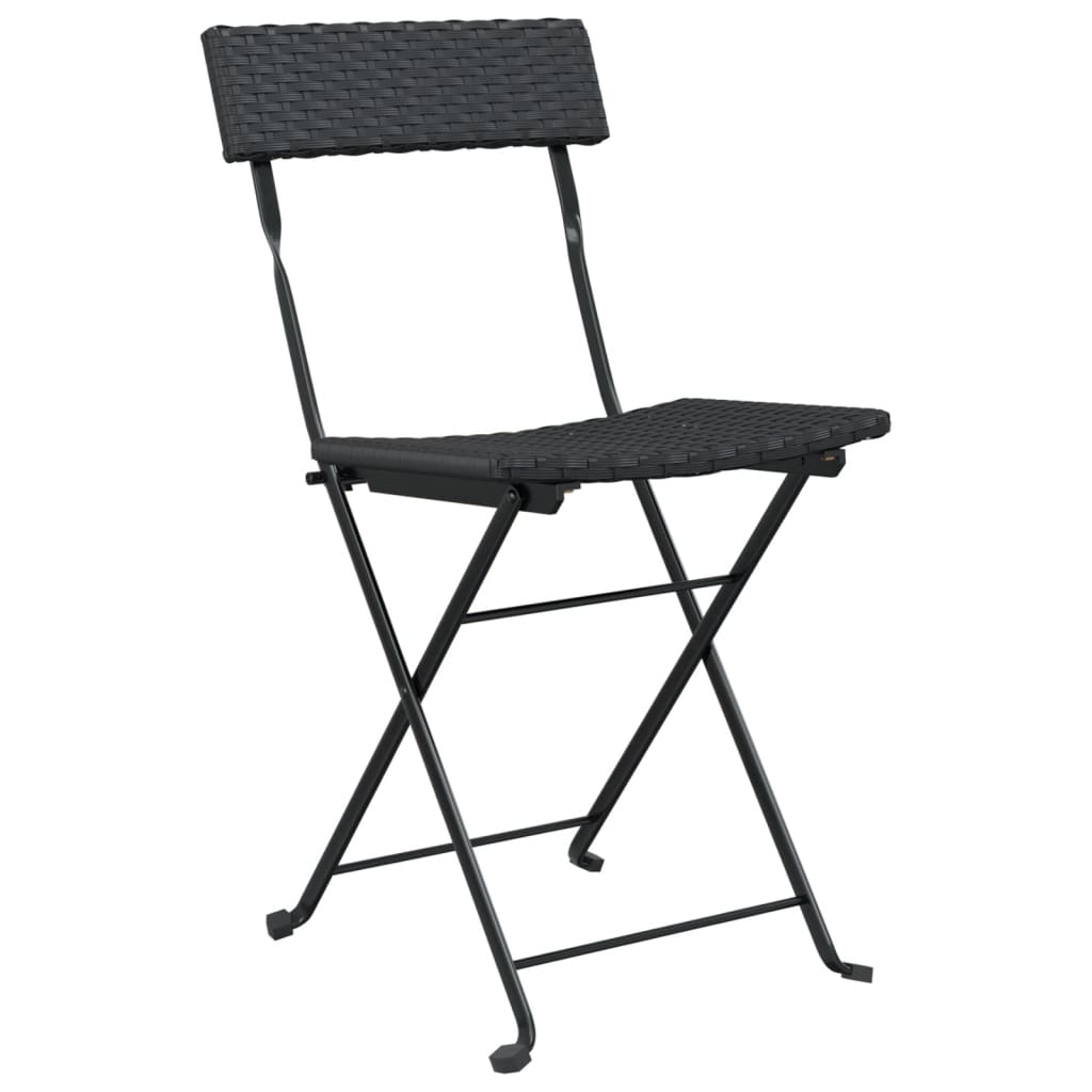 Set of 6 Black Poly Rattan & Steel Folding Bistro Chairs