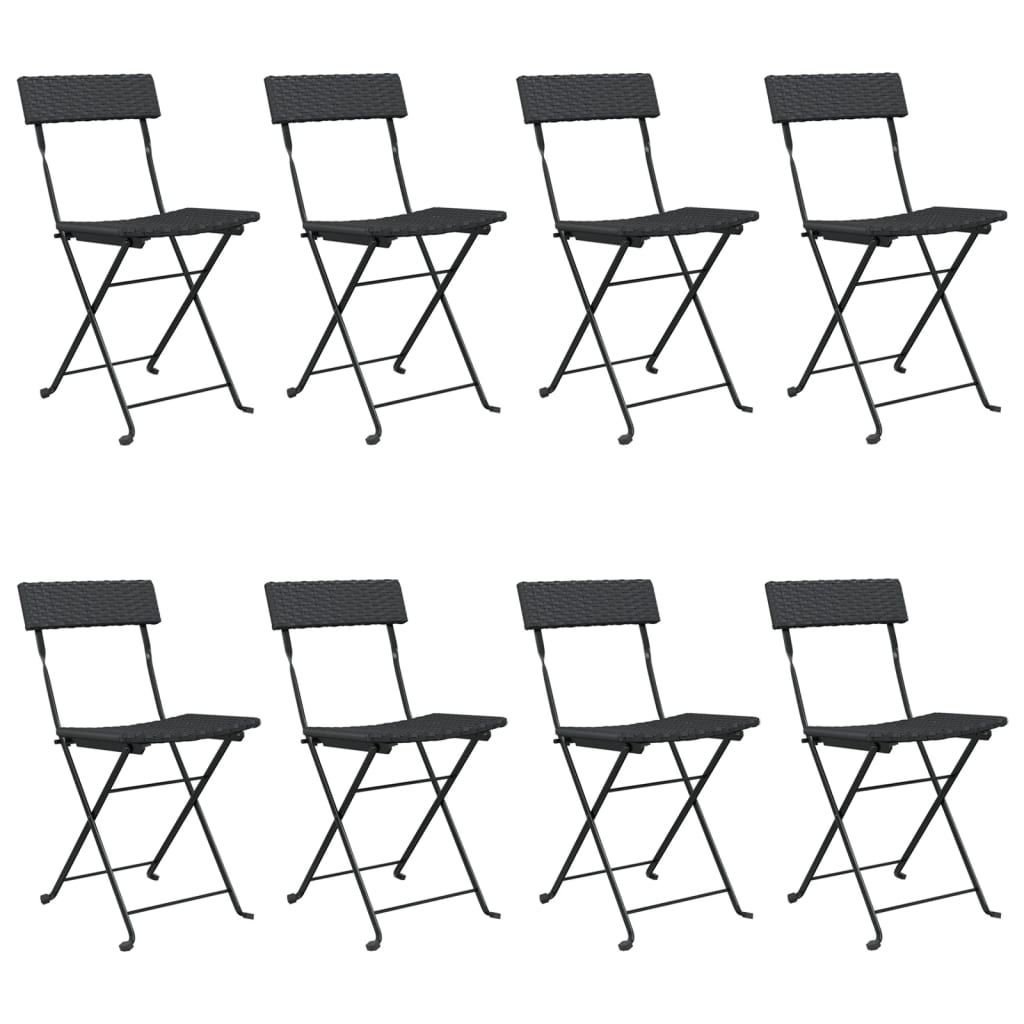 8 Black Poly Rattan Folding Bistro Chairs - Steel Frame Included