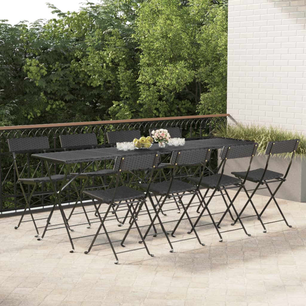 8 Black Poly Rattan Folding Bistro Chairs - Steel Frame Included