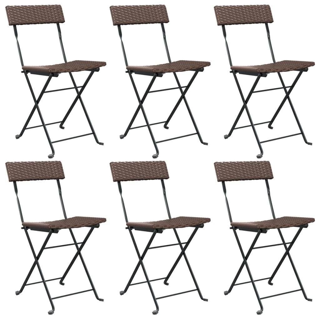 6-Piece Brown Poly Rattan & Steel Folding Bistro Chairs Set
