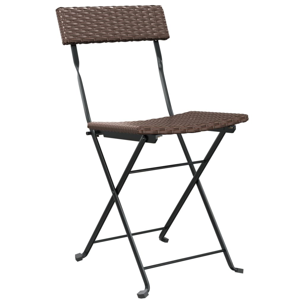 6-Piece Brown Poly Rattan & Steel Folding Bistro Chairs Set