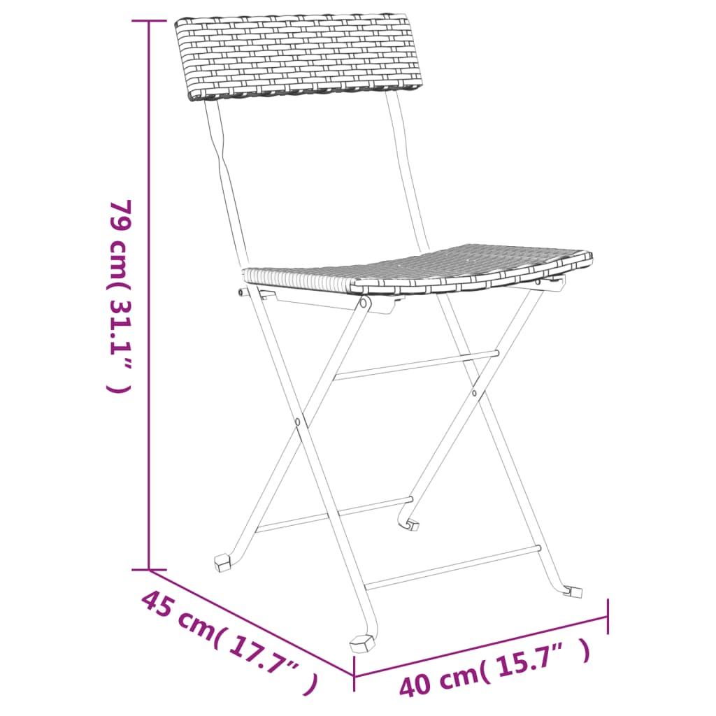6-Piece Brown Poly Rattan & Steel Folding Bistro Chairs Set