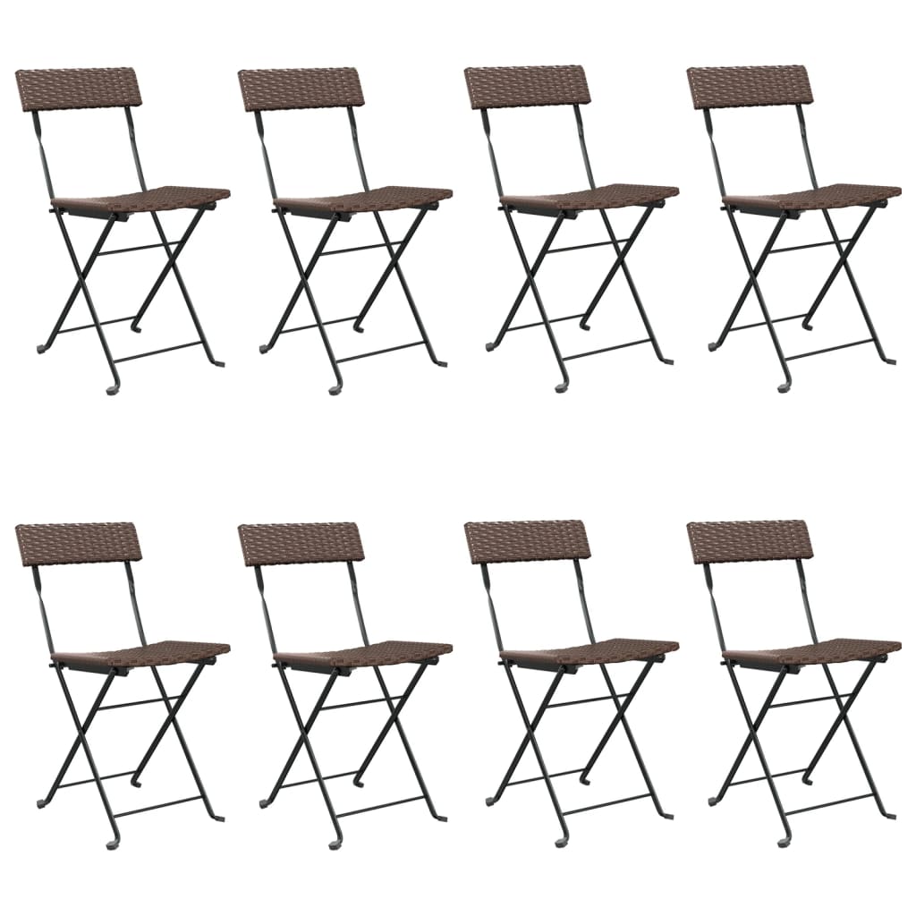 8-Piece Brown Poly Rattan & Steel Folding Bistro Chairs Set