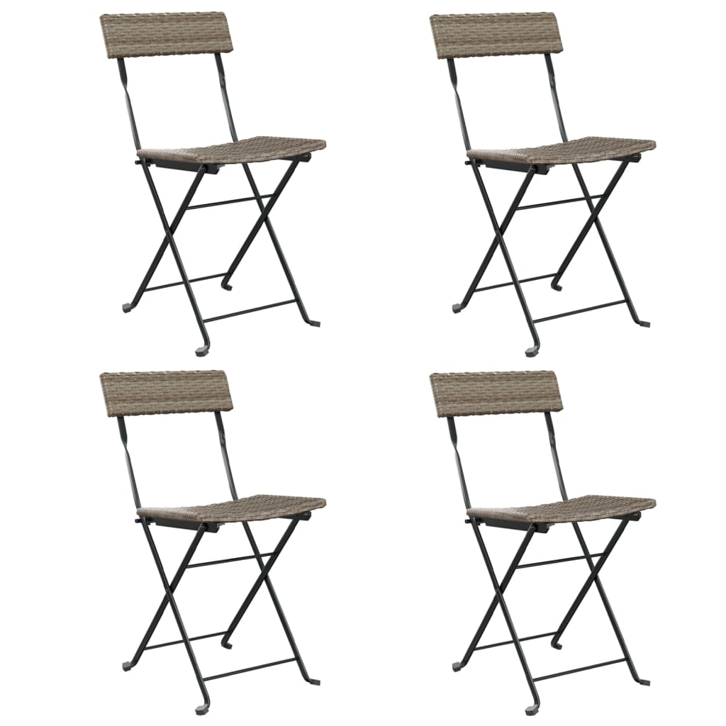 4-Piece Grey Poly Rattan & Steel Folding Bistro Chairs Set