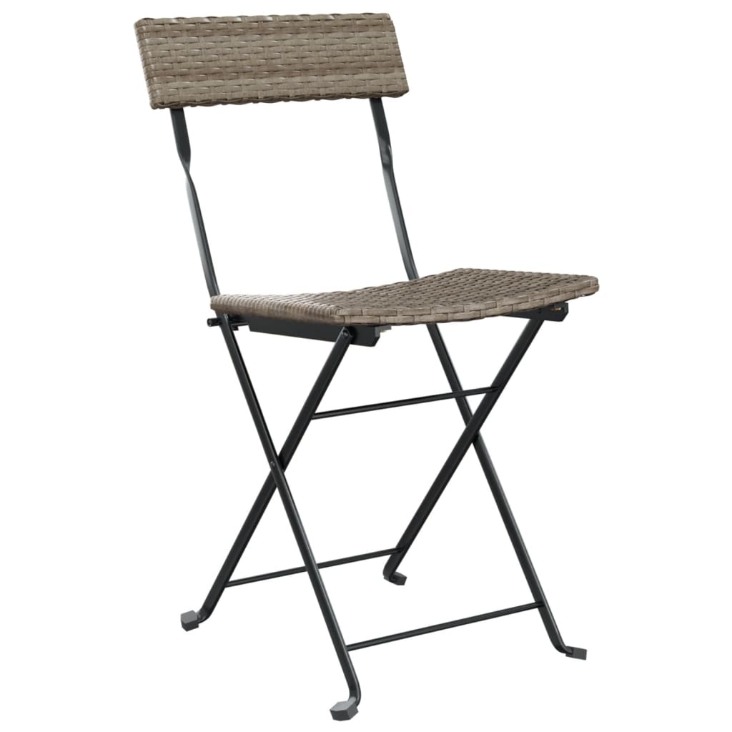 4-Piece Grey Poly Rattan & Steel Folding Bistro Chairs Set