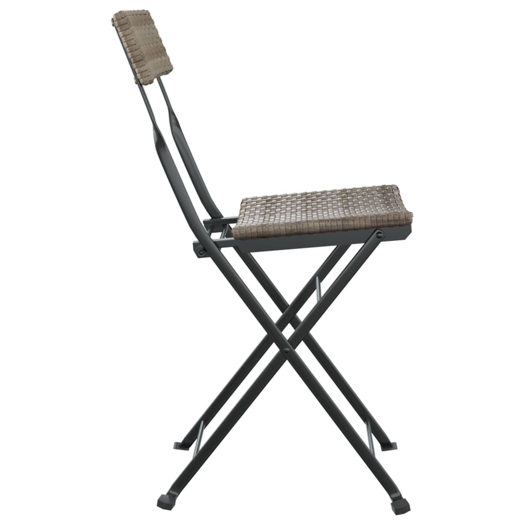 4-Piece Grey Poly Rattan & Steel Folding Bistro Chairs Set