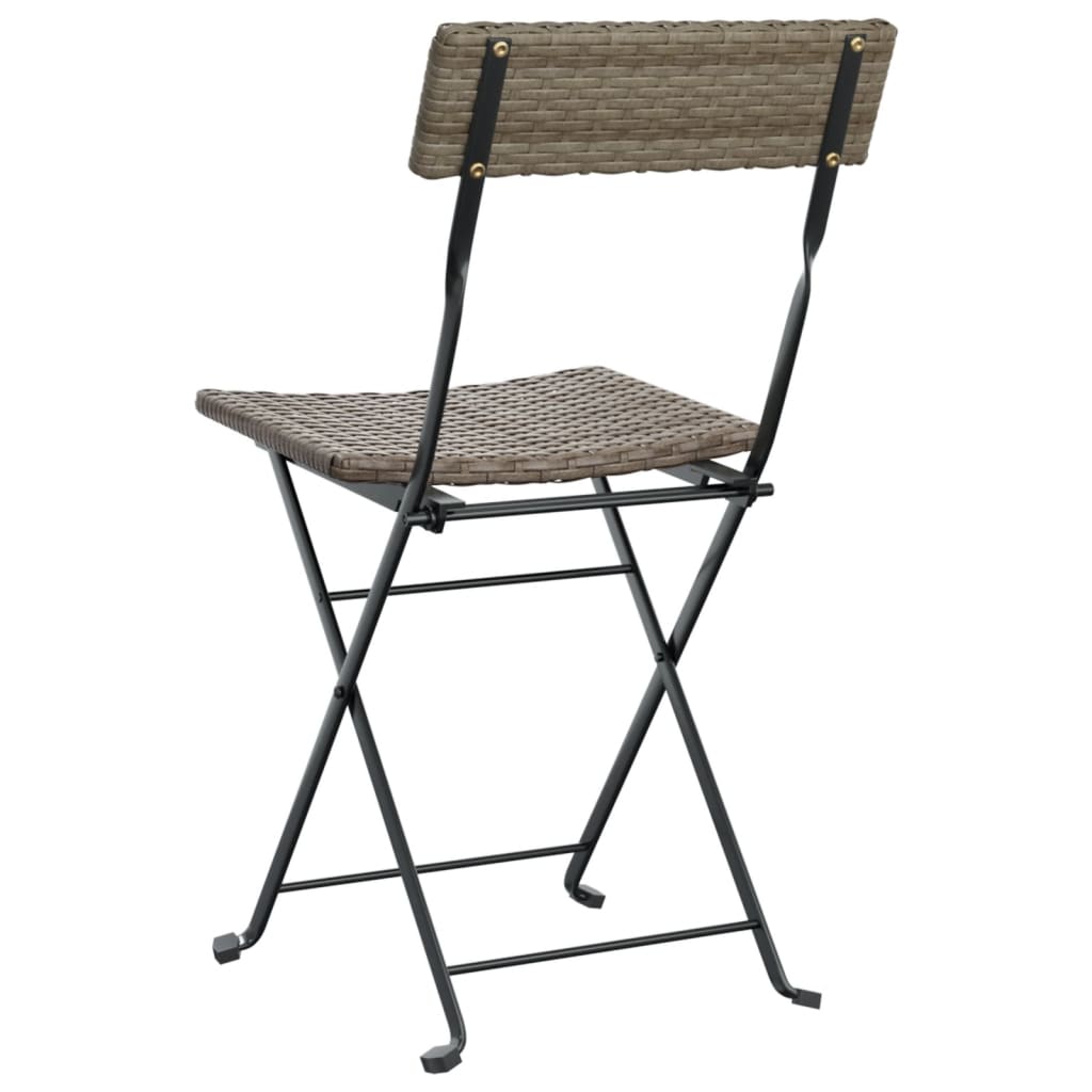 4-Piece Grey Poly Rattan & Steel Folding Bistro Chairs Set