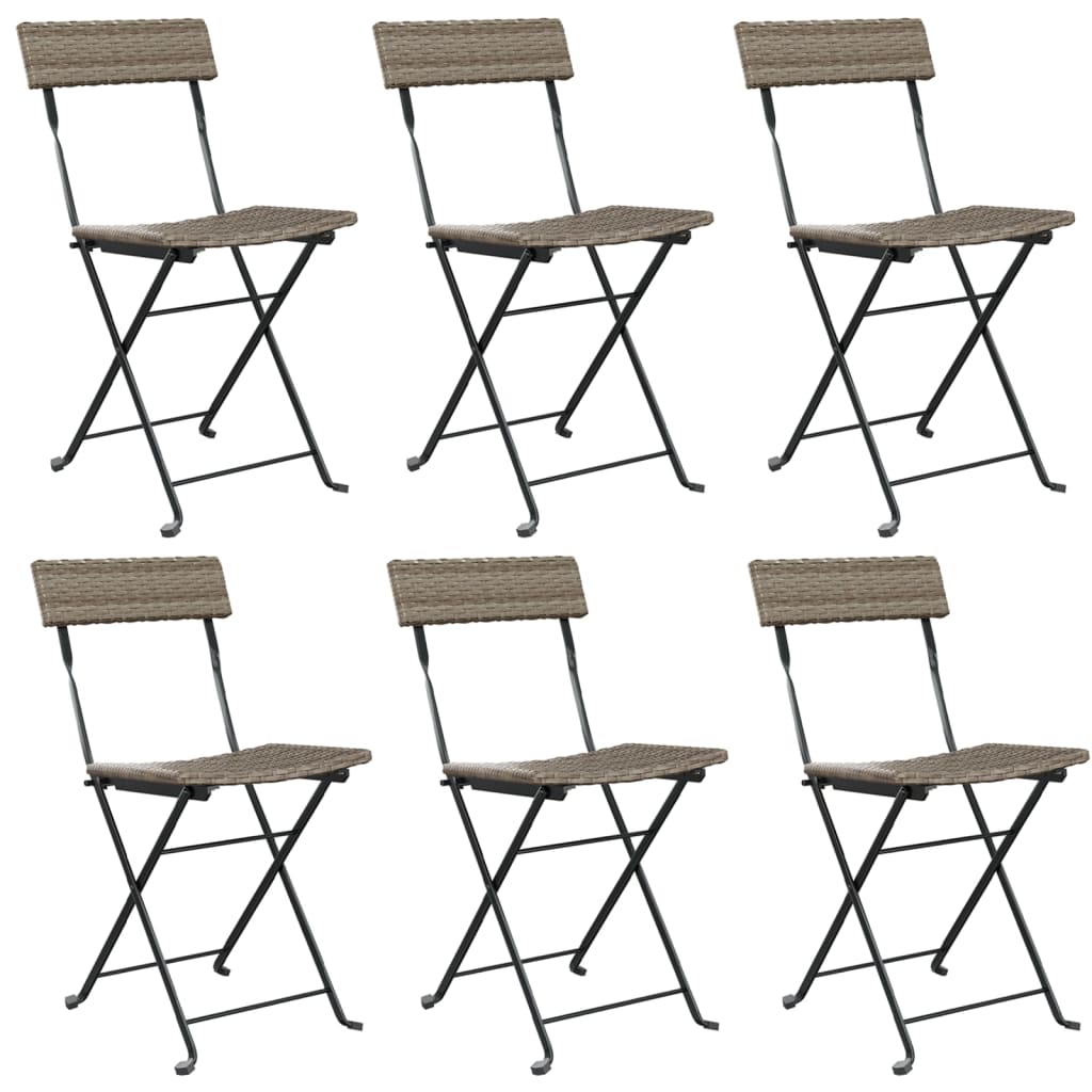 6-Piece Grey Poly Rattan & Steel Folding Bistro Chairs Set