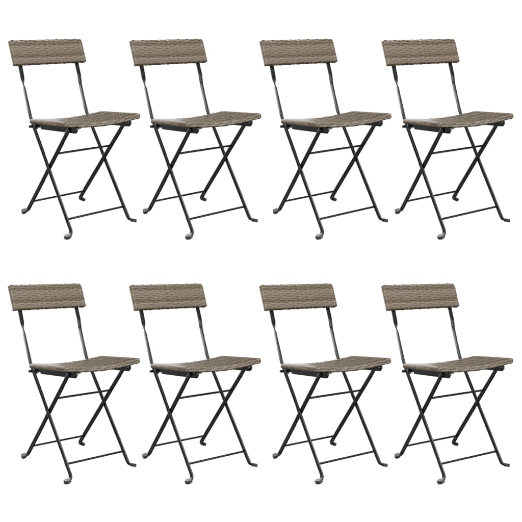 8 Grey Poly Rattan & Steel Folding Bistro Chairs - Stylish & Durable