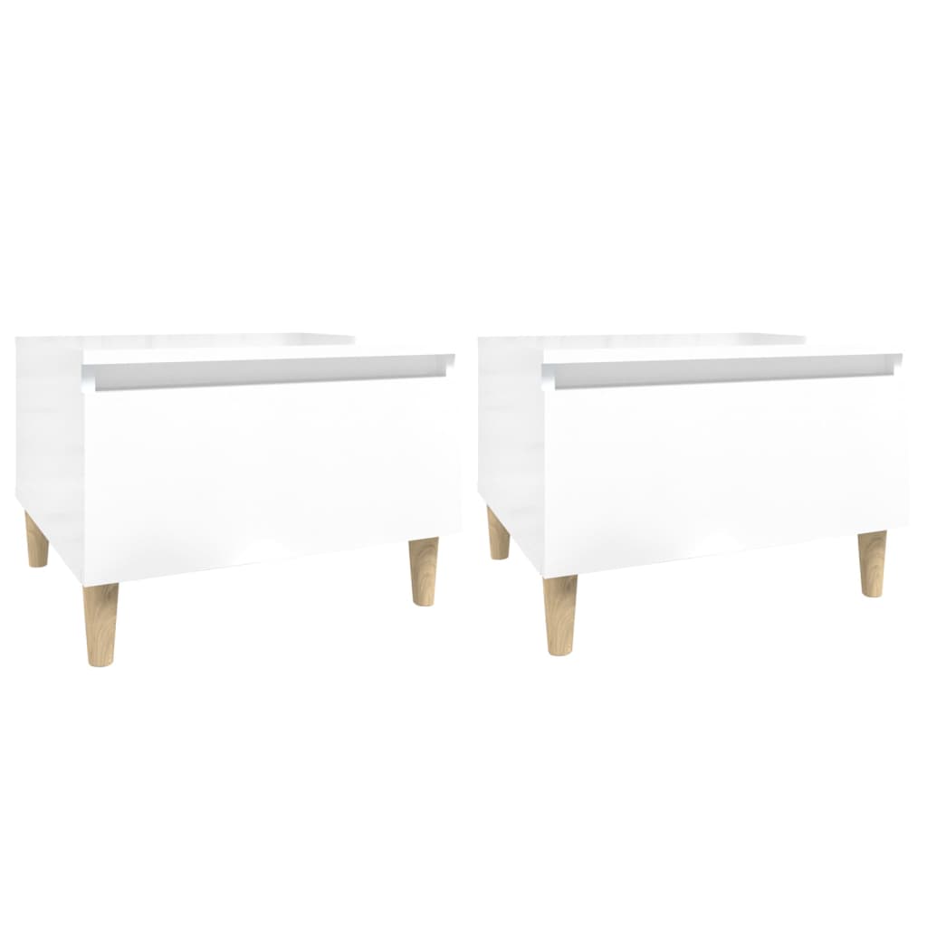 Set of 2 High Gloss White Side Tables - Engineered Wood