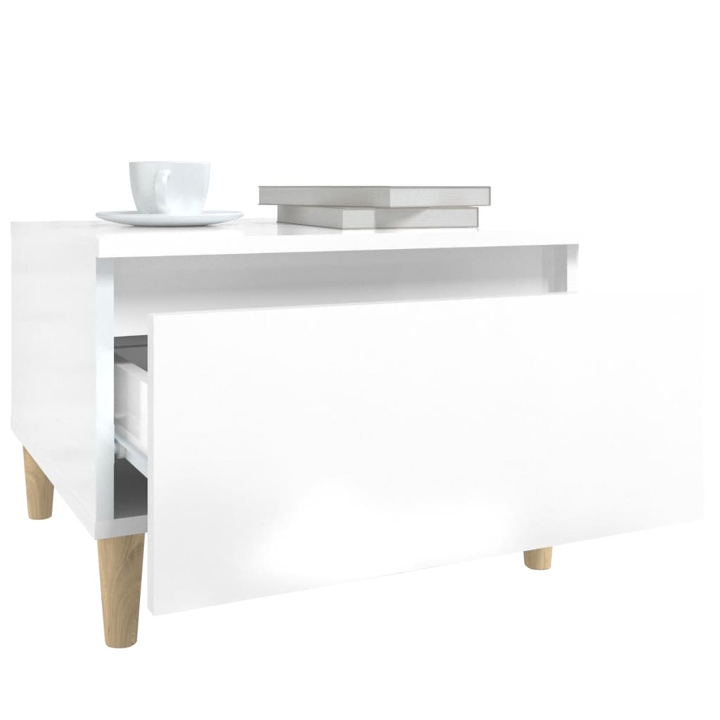 Set of 2 High Gloss White Side Tables - Engineered Wood