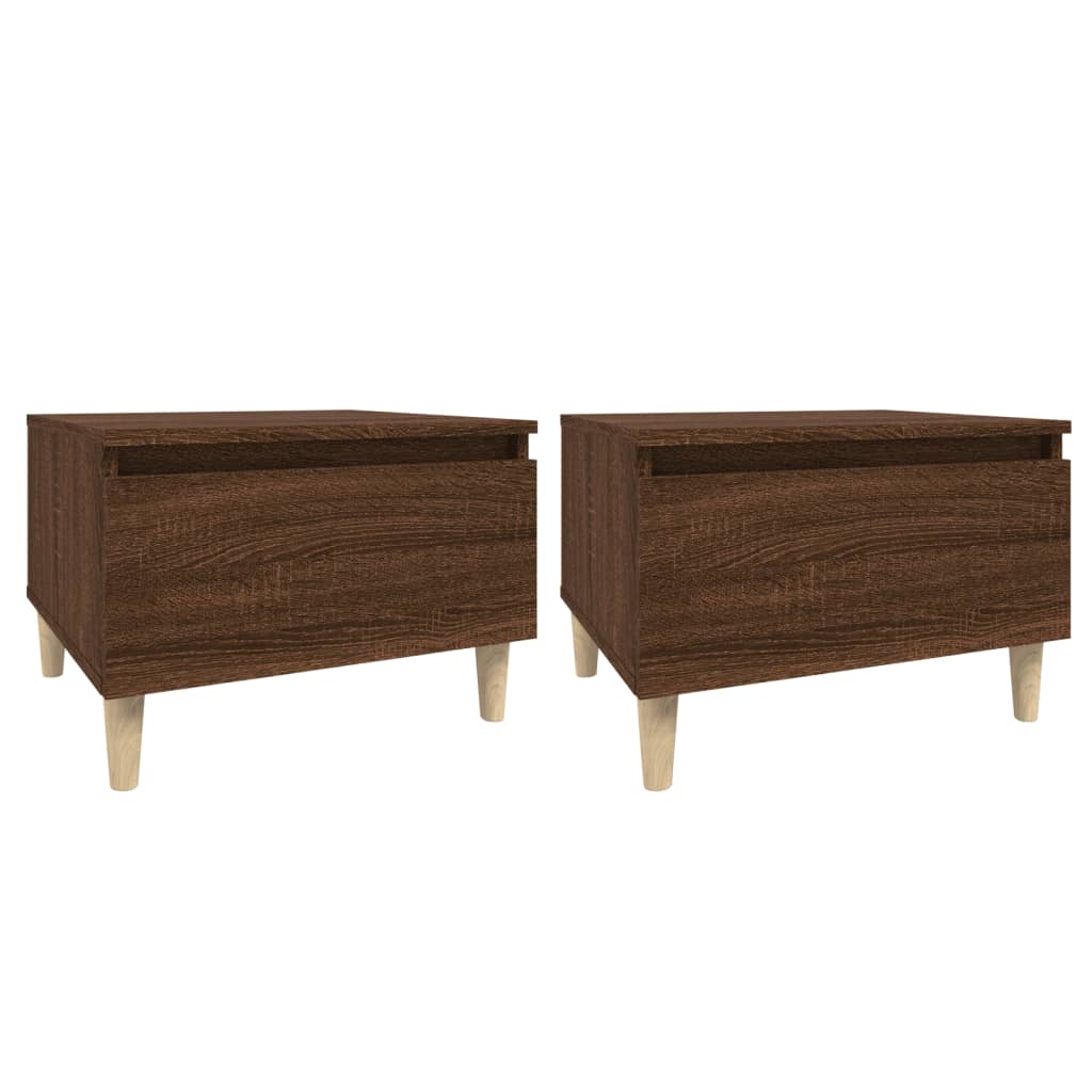 2-Piece Brown Oak Side Tables - Engineered Wood, 50x46x35cm
